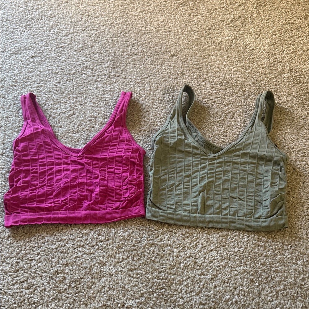 Urban Outfitters Brand Set Sage Green & Magenta Pink Seamless Ribbed Tank Top XS